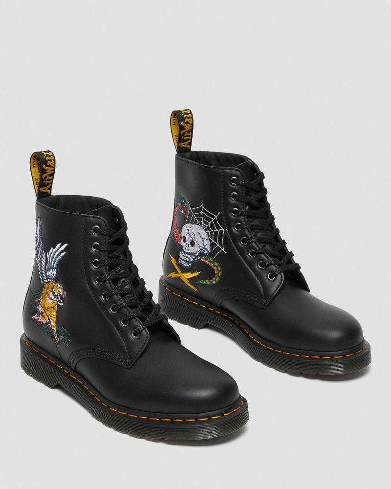 Dr Martens 1460 Souvenir Embroidered Læder Ankelstøvler Dame Sort | DK 20LIS